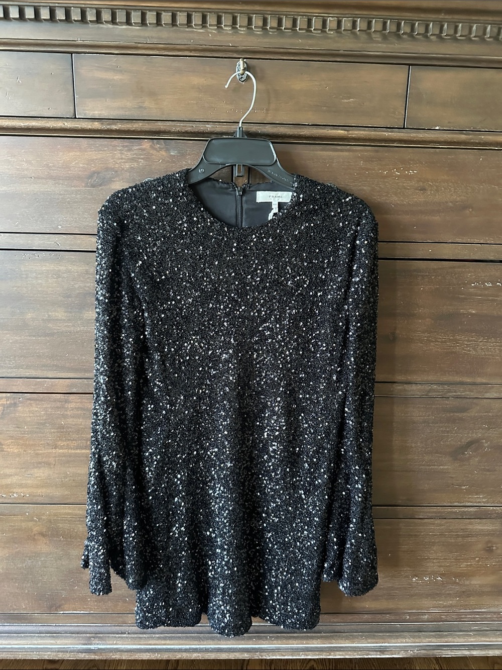 Frame Denim Black Sequin Long-Sleeve Crewneck Tunic Dress